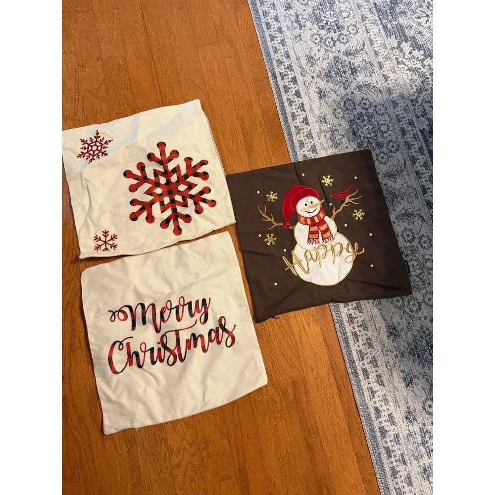 Christmas Pillow Covers Snowman Snowflake Merry‎ Christmas Buffalo Plaid Set